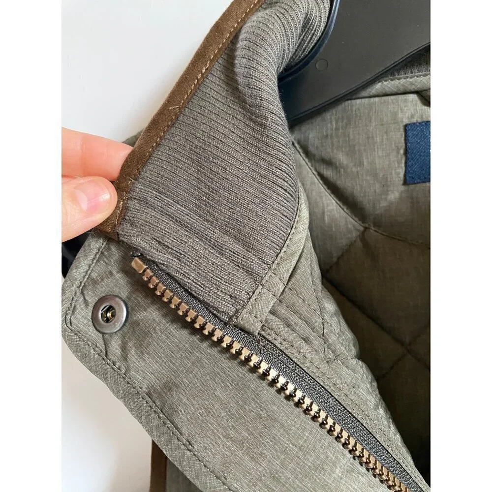 Lucchese Quilted Vest Size Small Green Brown Polyester Micro Suede Zipper Button - Picture 6 of 16